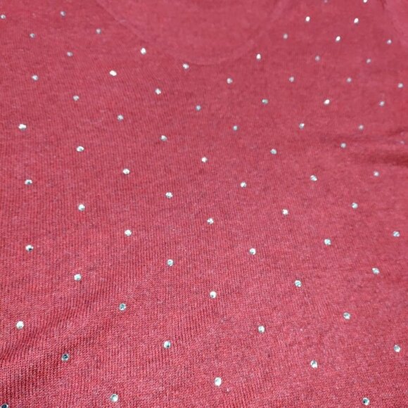 NIC+ZOE Relaxed Bling Rhinestone Studded V-Neck Long Sleeve Sweater Size Large - Picture 6 of 12